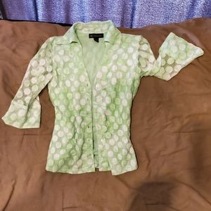 INC green w/white, qtr sleeve blouse